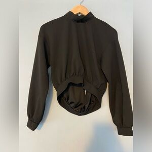 Zara Black Long Sleeve Cropped open back blouse.